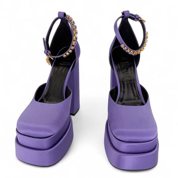 VERSACE Aevitas Purple Crystal-Embellished Platform Block Heel Pumps EU38 - Picture 6 of 12